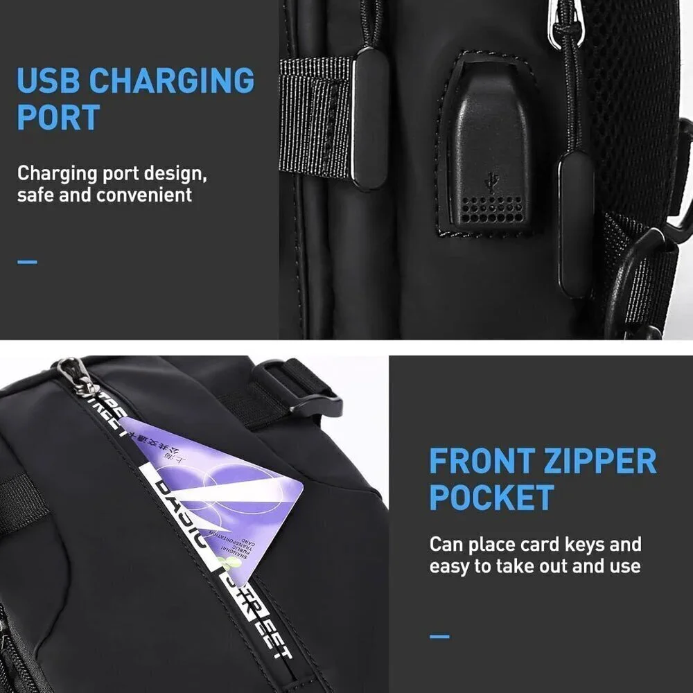 💫 Men Black Strap Motorcycle Sling Hiking Walking Biking Travel Shoulder Bag